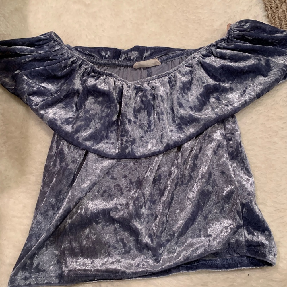 Blue velvet off the shoulder top